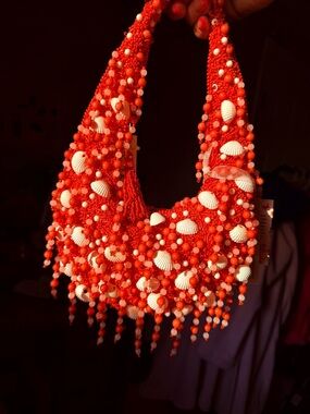 VIRAL Handcrafted Coral Mini Shoulder Bag with Shell Embellishments